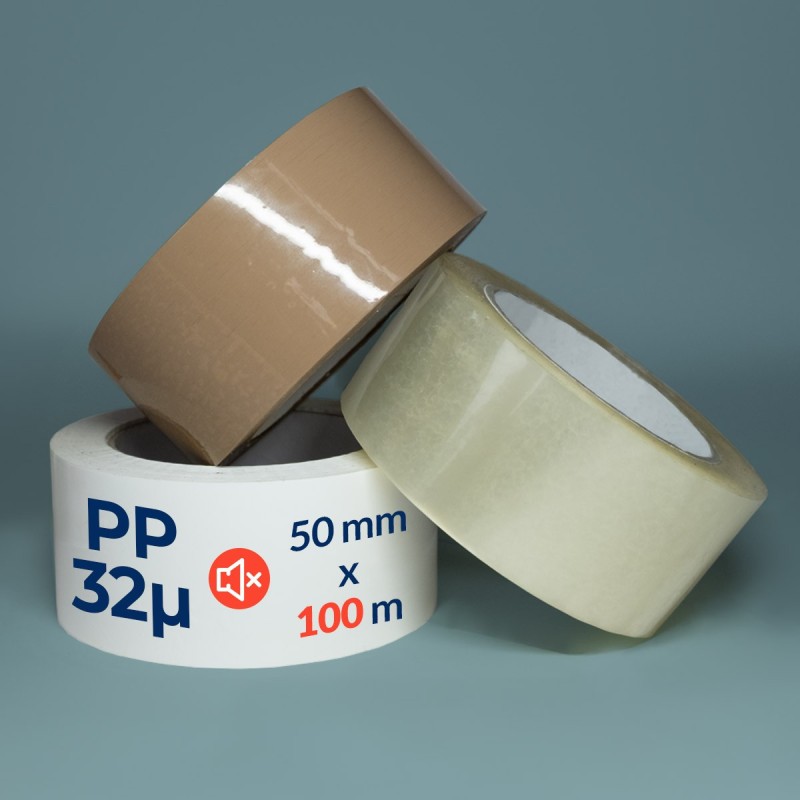 Custom Packaging tape 50mm x 100m - Polypropylene - Low Noise Acrylic Tape - 32µ - 36 rolls