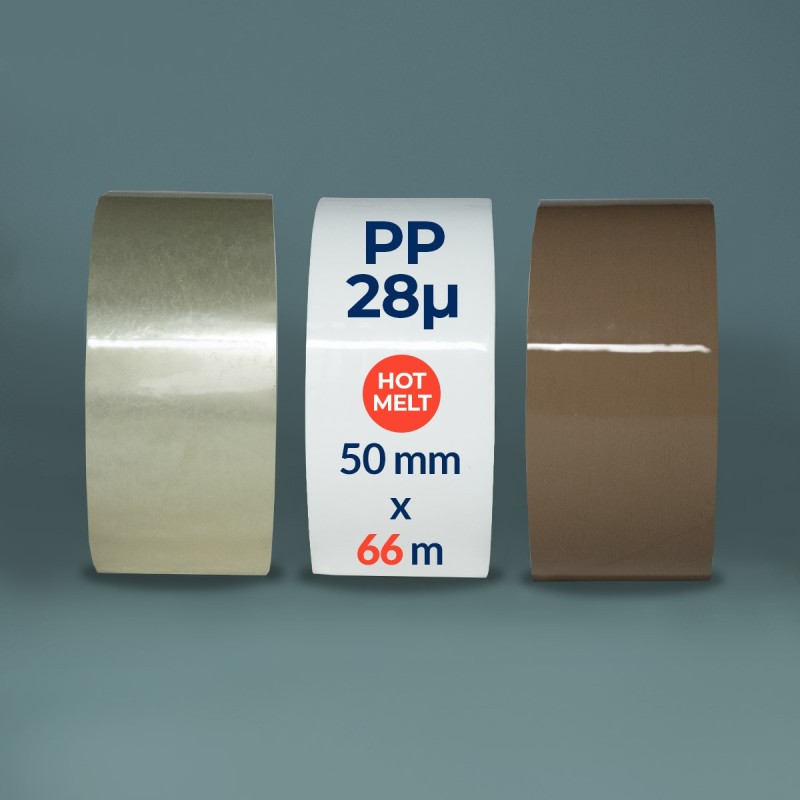 Ruban adhésif imprimé personnalisable 50mm x 66m - Hot Melt - Polypropylène - 28µ - 36 rouleaux