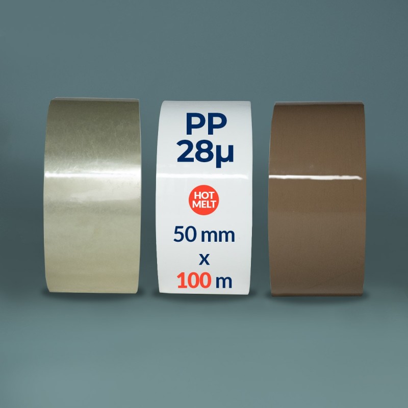 Ruban adhésif imprimé personnalisable 50mm x 100m - Hot Melt - Polypropylène - 28µ - 36 rouleaux