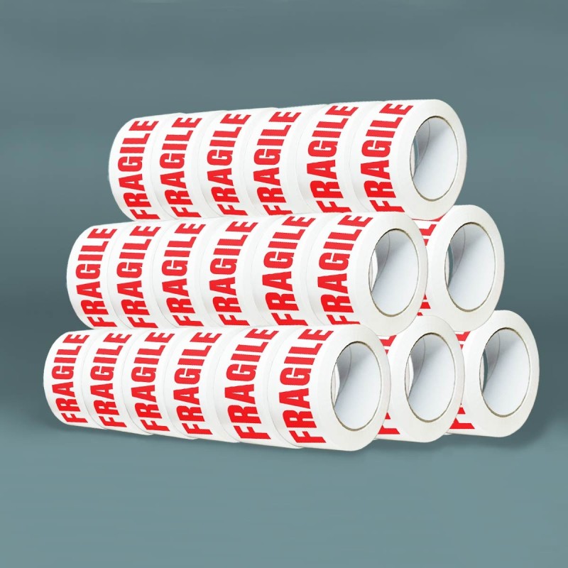 Pre-Printed "FRAGILE" Packing Tape - 50 mm x 100 m - 28µ - BOPP Film - Pack of 36 Rolls